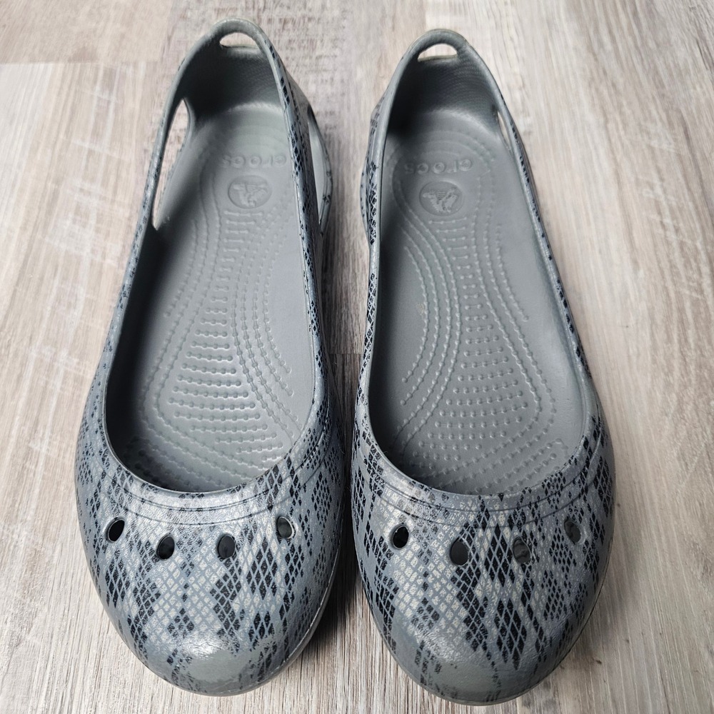 Crocs Kadee Womens Ballet Flats Size 7 Graphite Stucco Snake Print Comfort